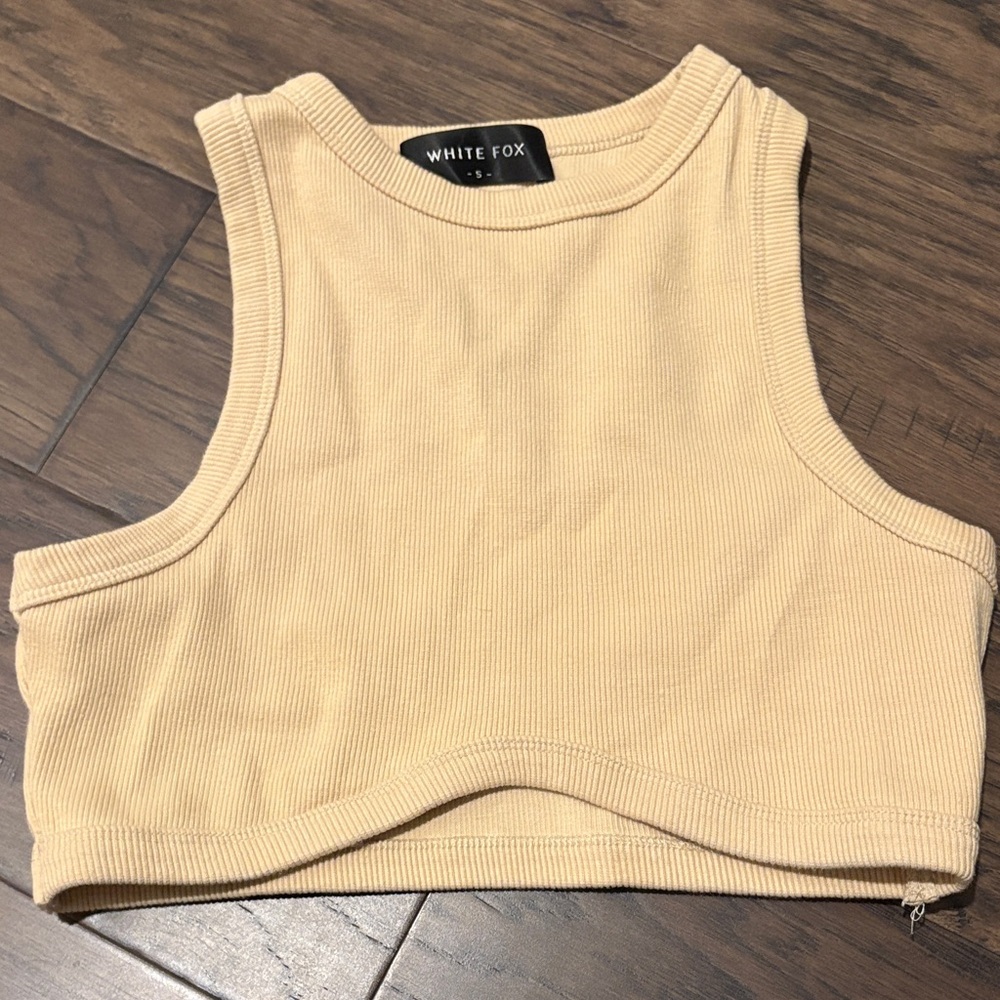 White Fox Boutique Tan Ribbed Crop Top